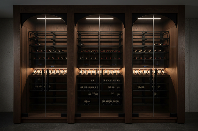A temperature-zoned wine chamber that blends sommelier-grade climate control with architectural glass and dark oak finishes. Perfect for collectors, Obsidian ensures every bottle ages in perfect darkness, humidity, and temperature.